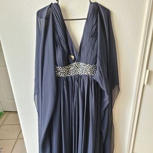 SOLD!!!!Floor length navy gown with dramatic sleeves